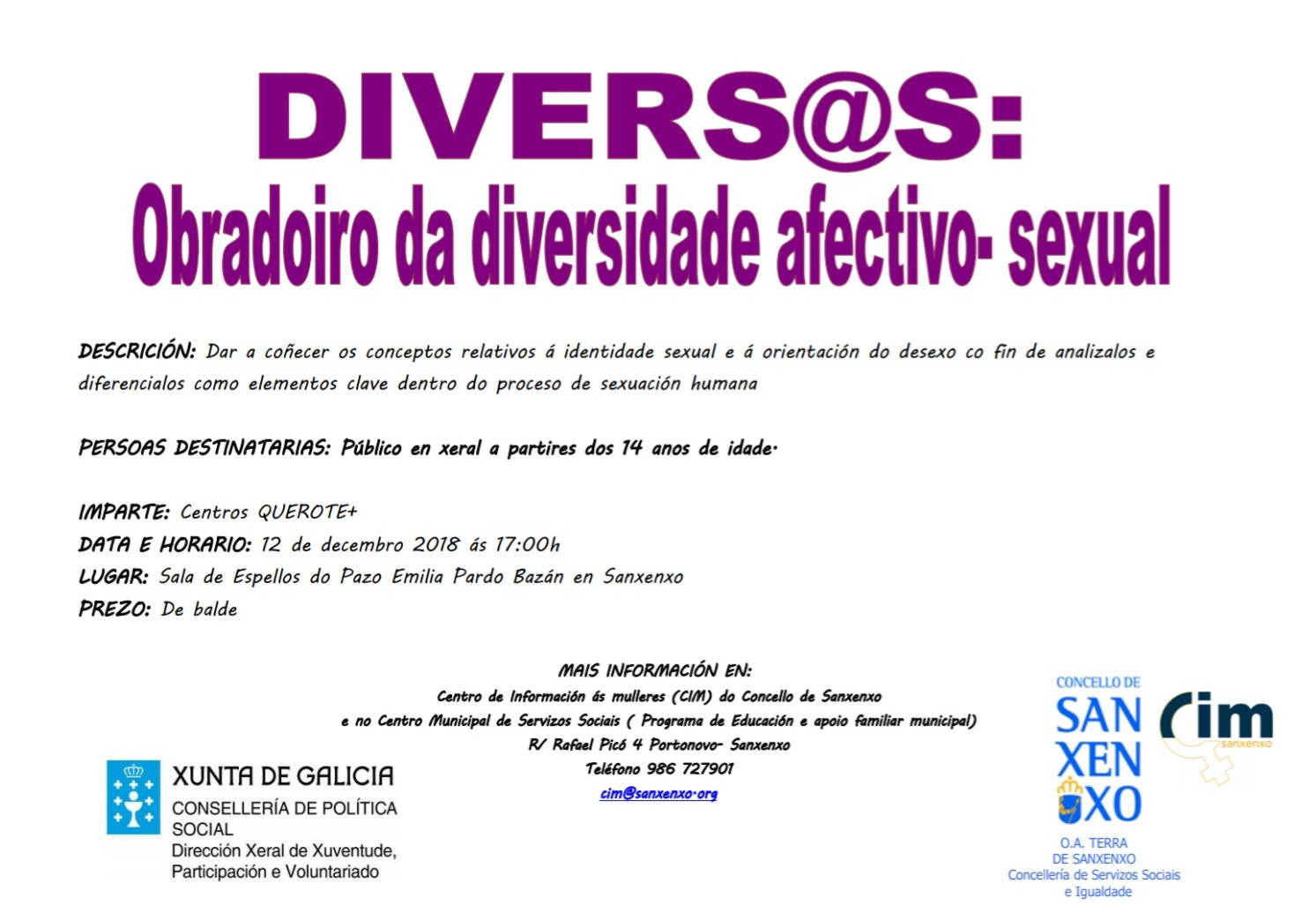 Obradoiro de diversidade afectivo sexual en Sanxenxo