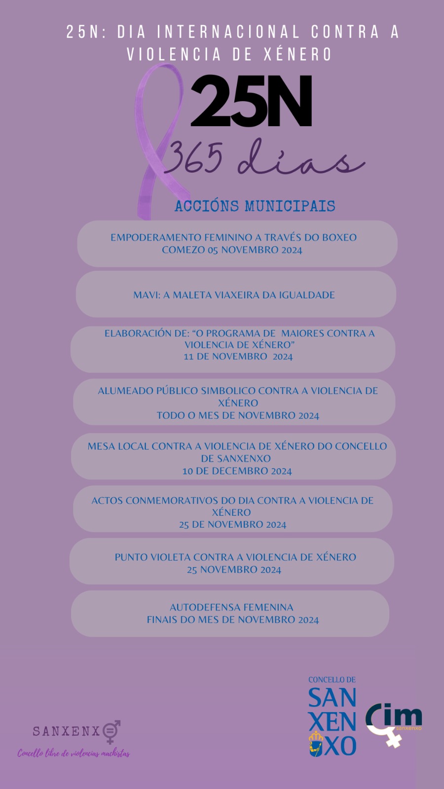 EL CONCELLO HACE PROTAGONISTA A LOS COLECTIVOS LOCALES DE SANXENXO EN LA PROGRAMACIÓN DEL 25-N