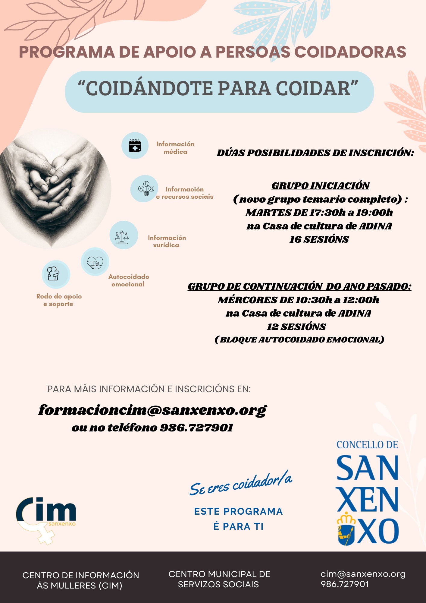 O CONCELLO REDOBRA A SÚA APOSTA POLO PROGRAMA “COIDÁNDOTE PARA COIDAR” CON 26 SESIÓNS CENTRADAS NA PROCURA DO BENESTAR DO COIDADOR