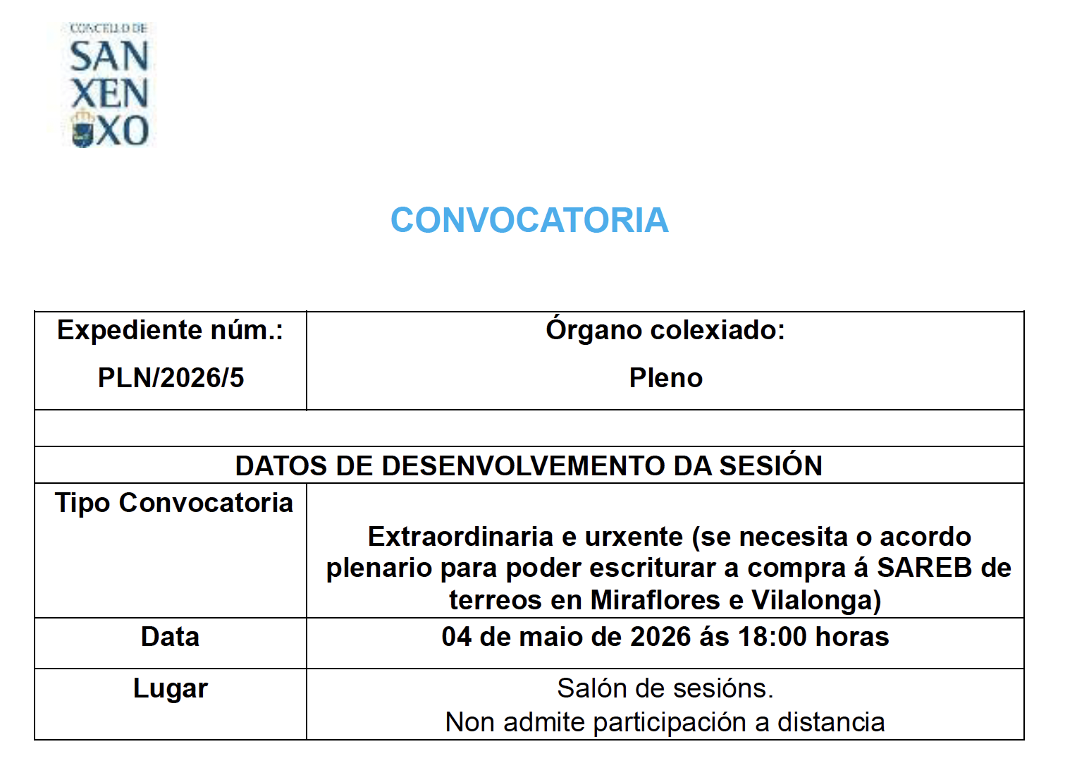 PLENO CONVOCATORIA